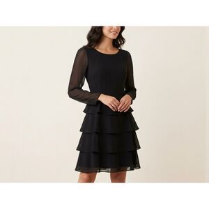 Vintage Genny Made In Italy Black Ruffle Cocktail Dress Sheer Sleeve Size 6